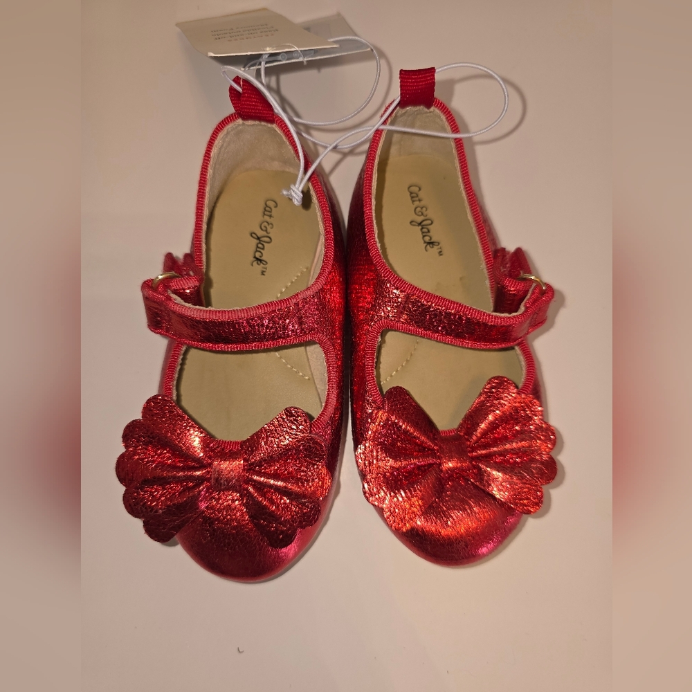 Cat & Jack Shiny Red Bow Mary Jane Kids Shoes